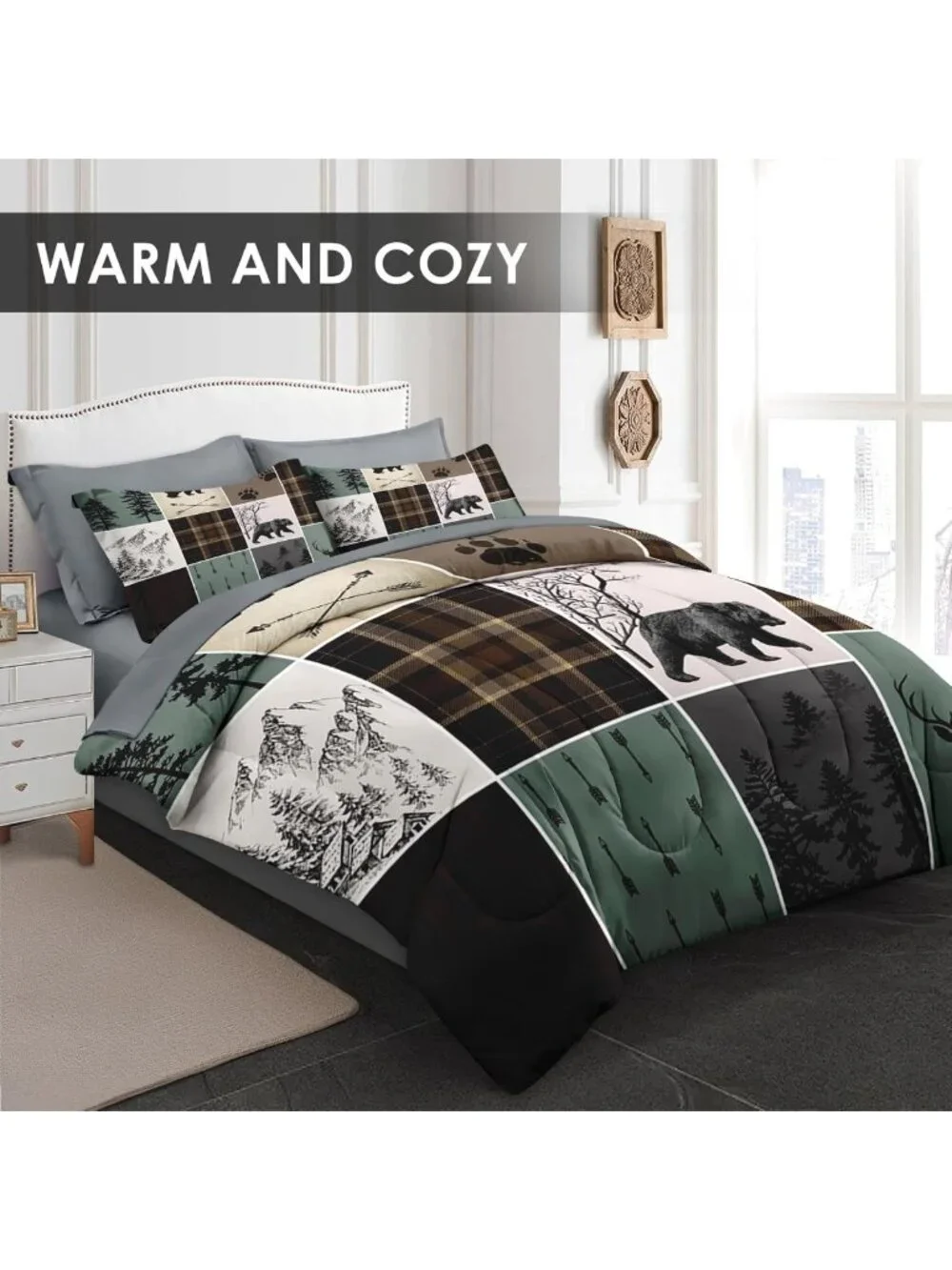 Wildlife Hunting King Comforter Set with Sheets, 7-Piece Cozy Bedding Ensemble